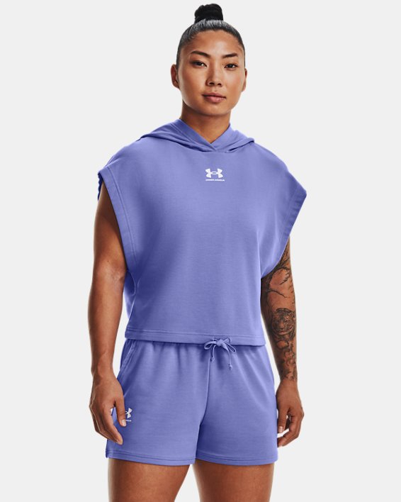 Women's UA Rival Terry Short Sleeve Hoodie in Blue image number 0